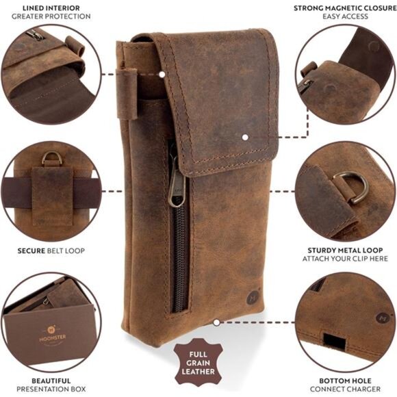 Leather Phone Holster – Genuine Full-Grain Buffalo Leather Cell Phone Holsters - Picture 3 of 7